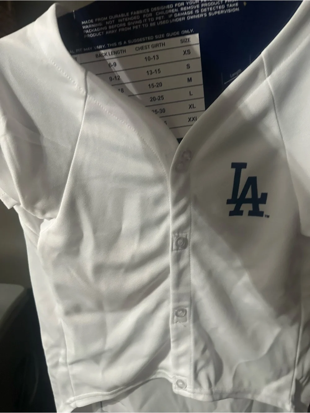 Pets First DodgersWhite Jersey Top with Blue Script and Red Number